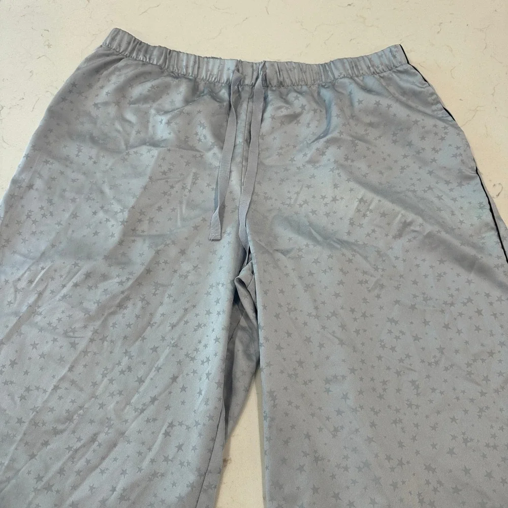 Victoria's Secret Blue Star Satin Wide Leg Pajama Pants Large Lounge Sleepwear